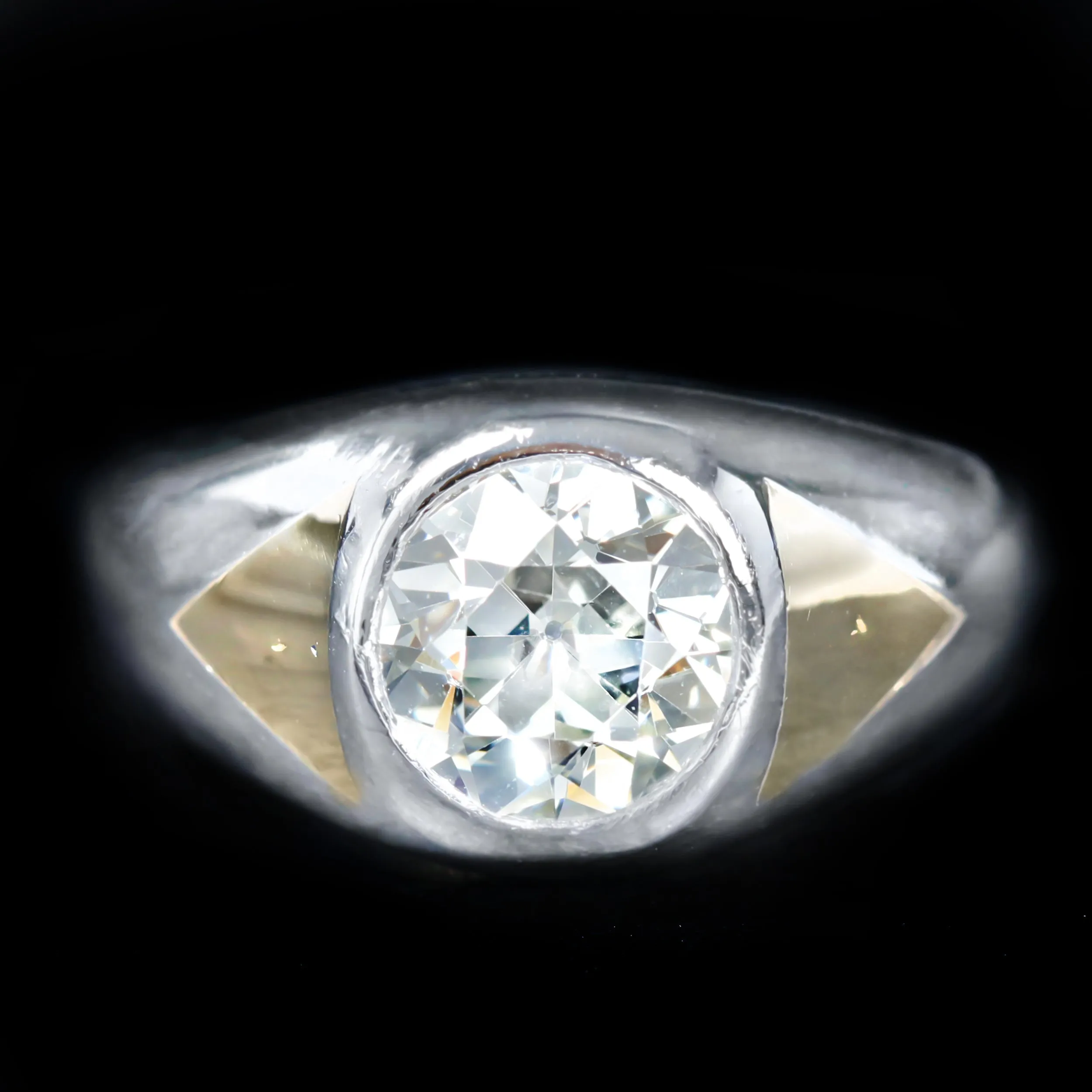 Art Deco 2.29 Carat Old European Cut Diamond Bezel Ring