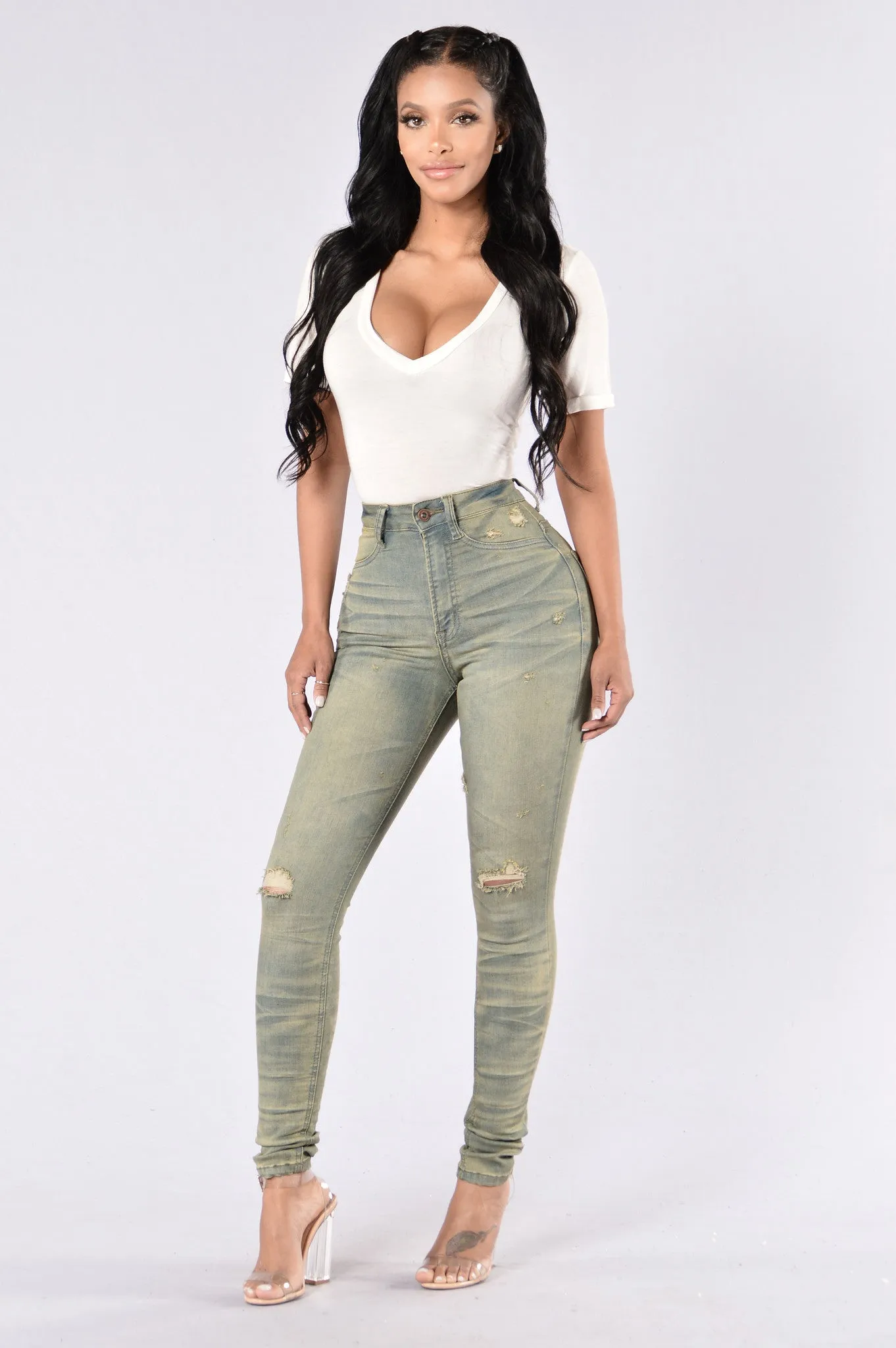 Athena Double Wash Jeans - Olive