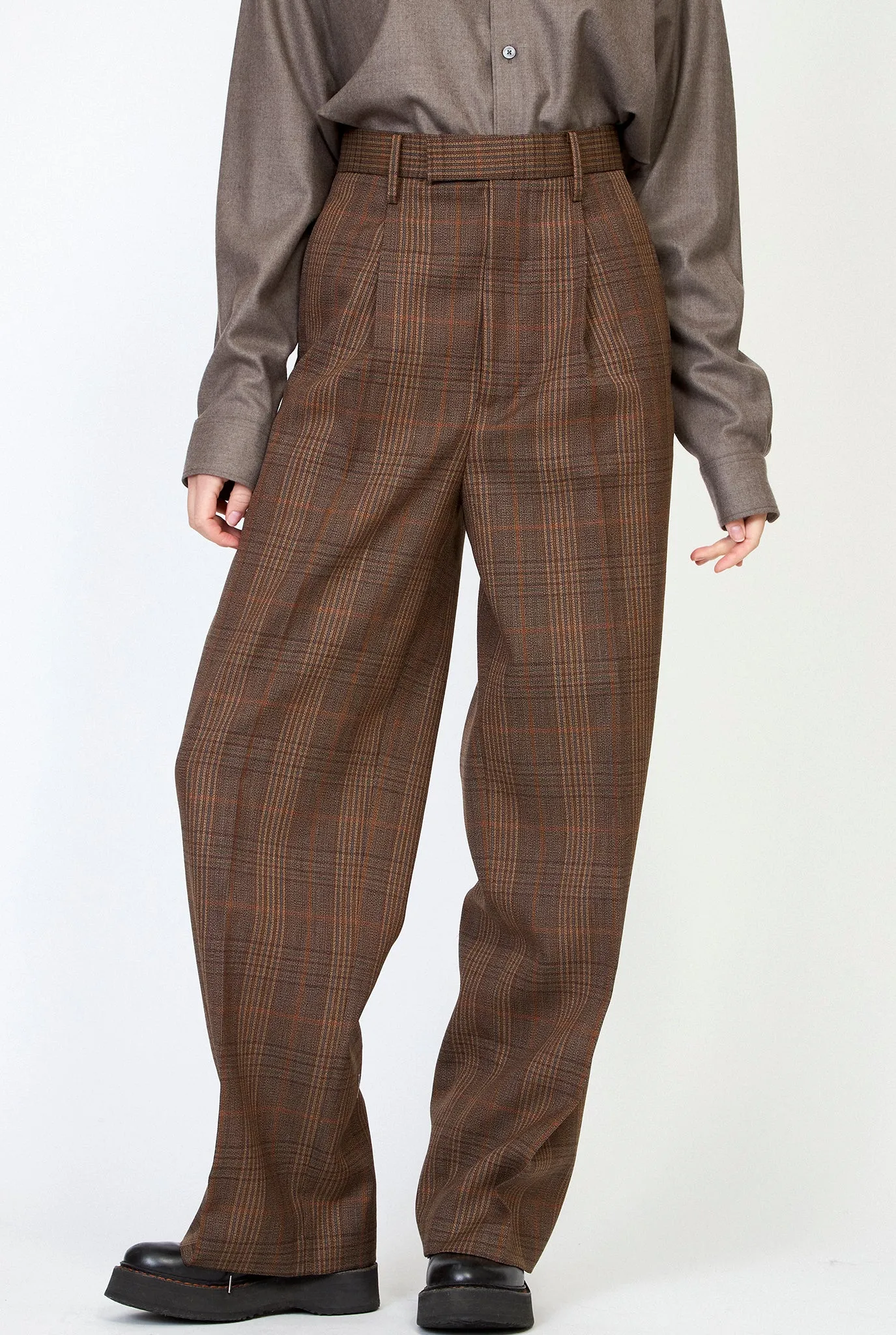 AURALEE Bluefaced Wool Check Slacks