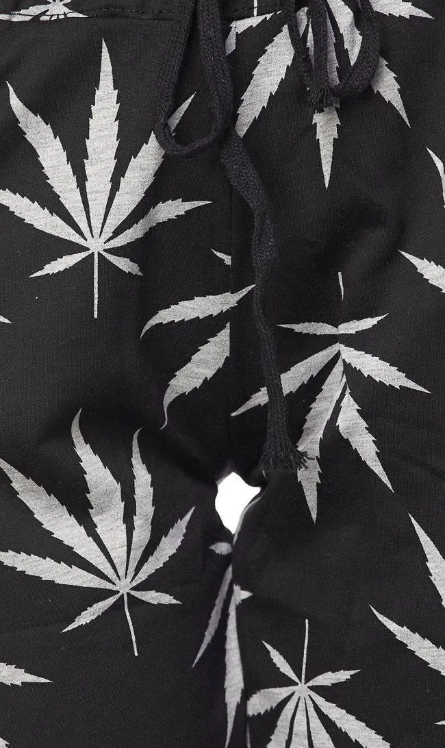 Black Classic Weed Print Drawstring Joggers