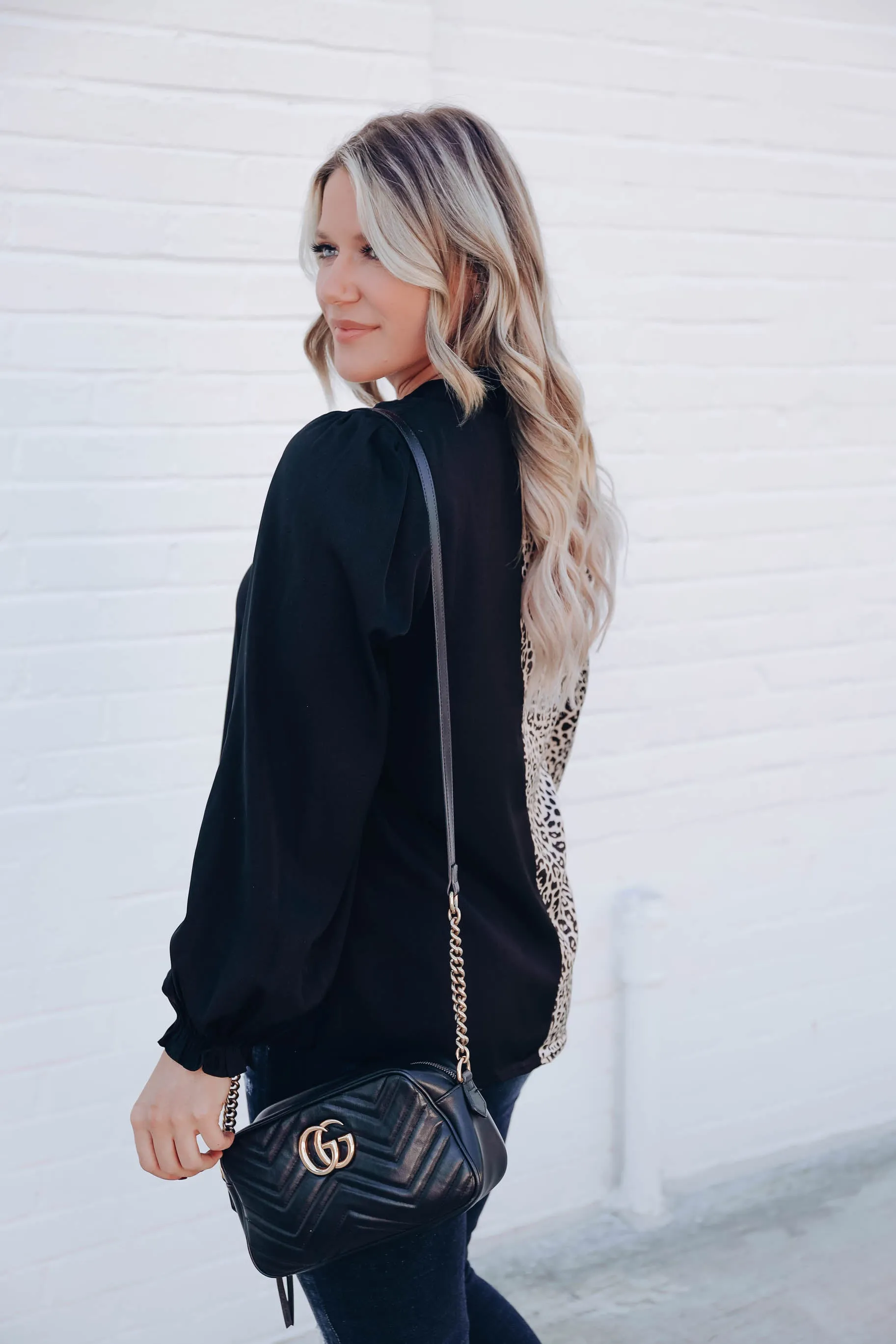 Black Leopard Color Block Blouse