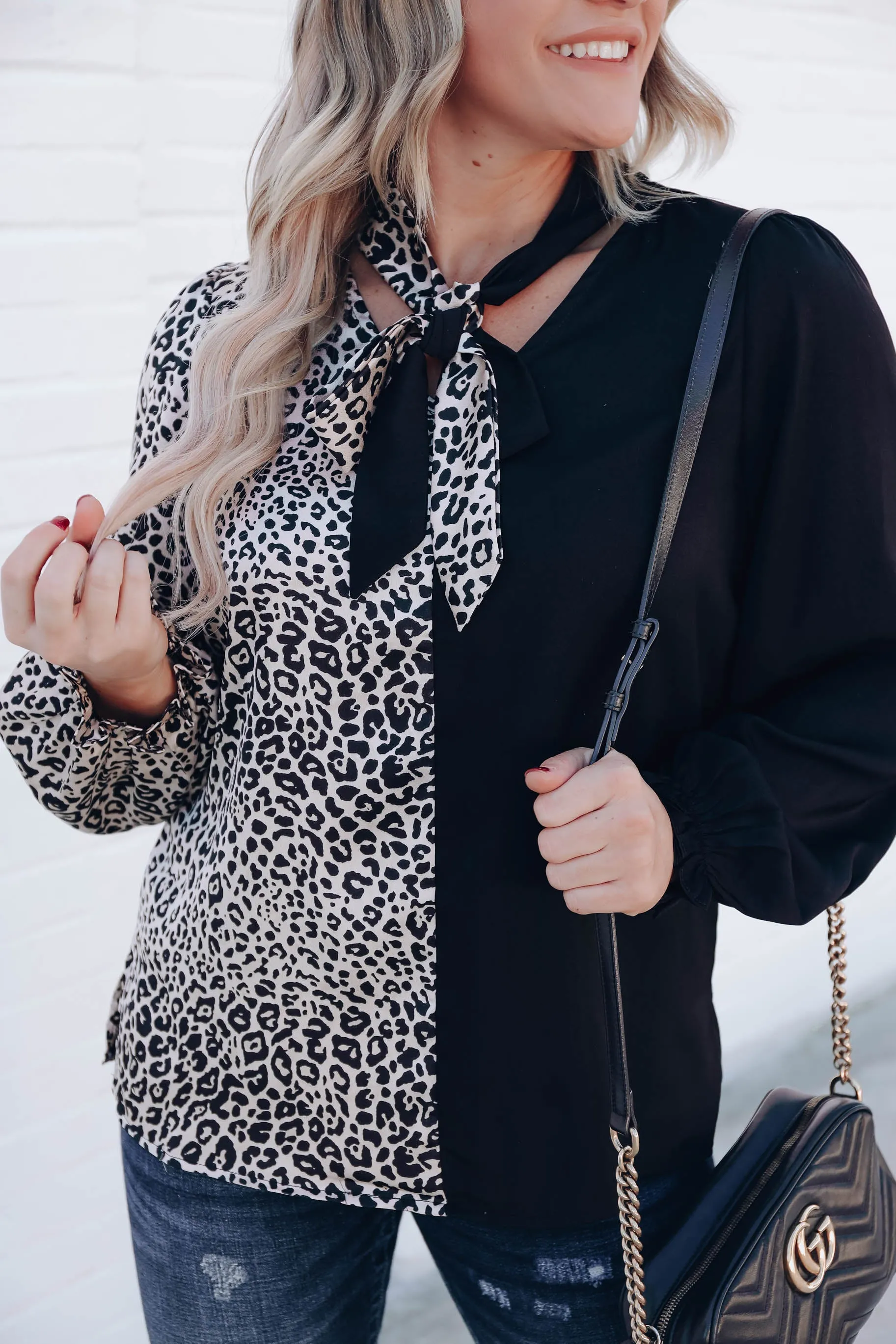 Black Leopard Color Block Blouse