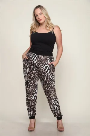 Black Tiger Print Plus Size Jogger Pants