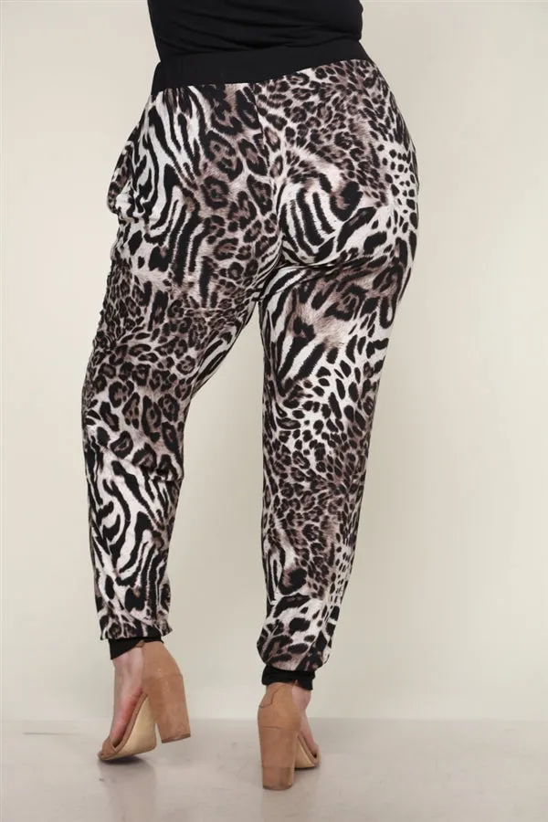 Black Tiger Print Plus Size Jogger Pants