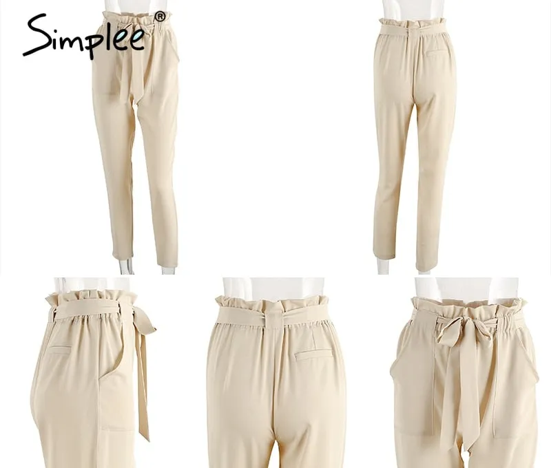 Chiffon khaki harem ladies summer casual Streetwear sash black elastic high waist pants