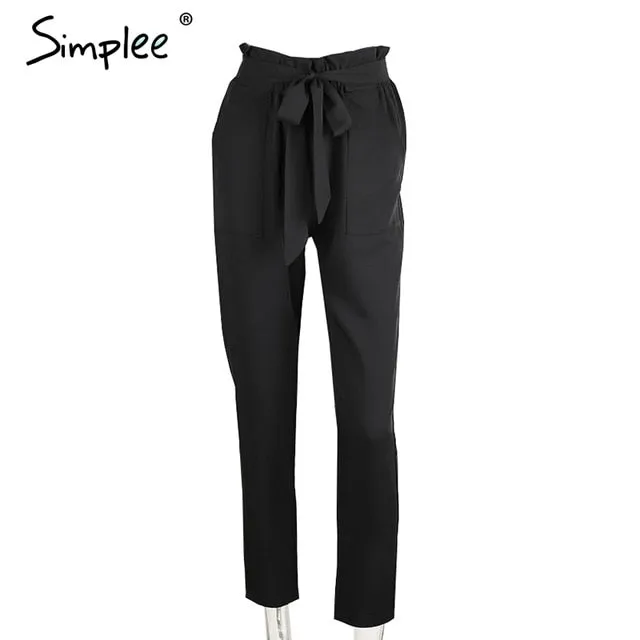 Chiffon khaki harem ladies summer casual Streetwear sash black elastic high waist pants