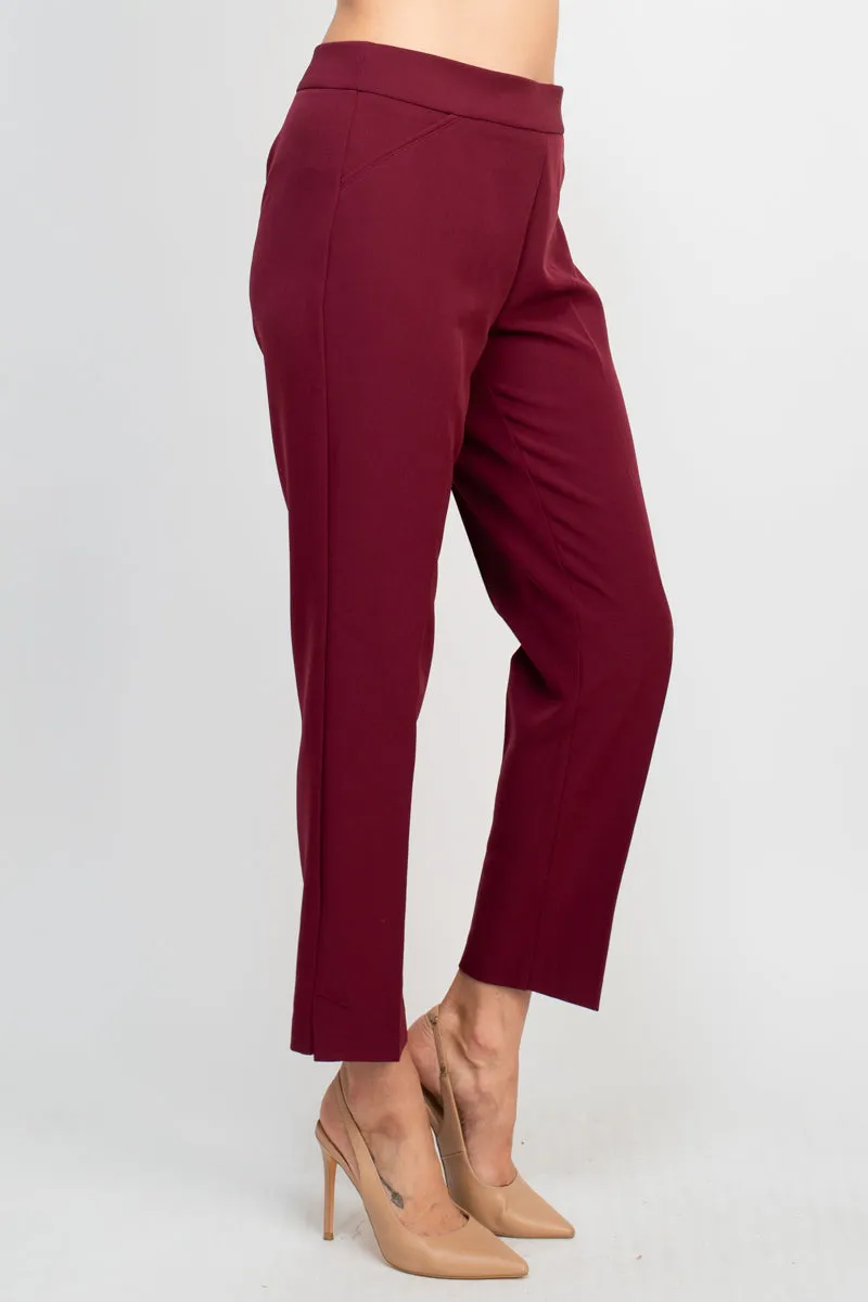 Counterparts mid banded waist solid slit hem scuba crepe pant