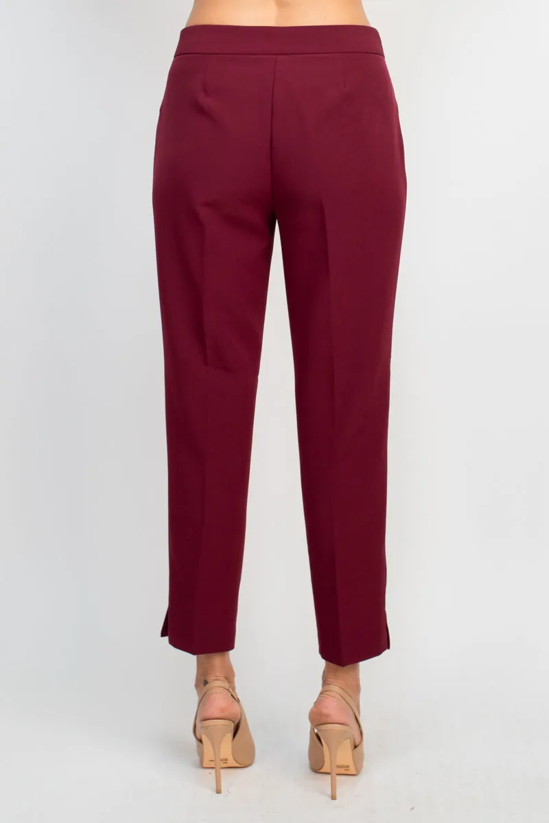 Counterparts mid banded waist solid slit hem scuba crepe pant