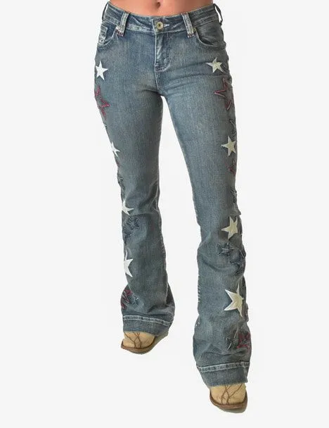 Cowgirl Tuff Womens Starstruck Medium Wash Cotton Blend Jeans 30XL