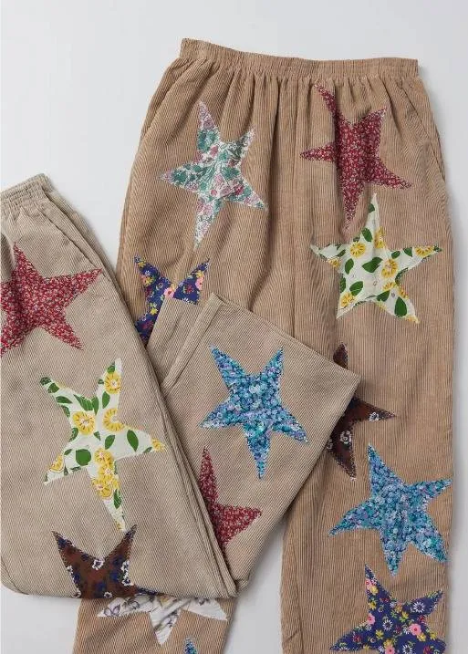 CR816 ladies reworked cordroy pant with Star Patch - 50 pieces