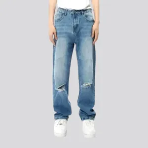 Distressed look baggy men's jeans