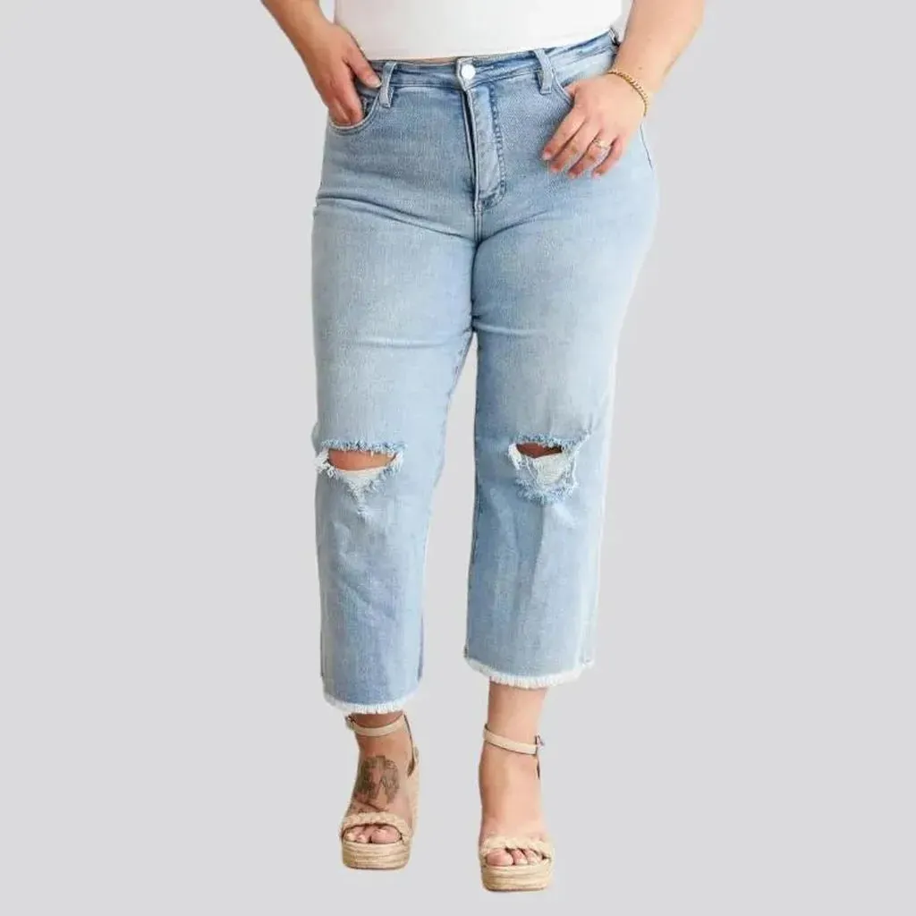 Distressed women's raw-hem jeans