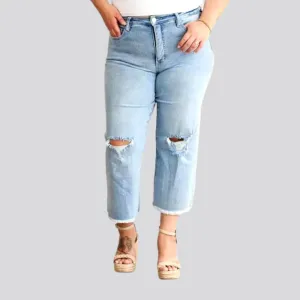 Distressed women's raw-hem jeans