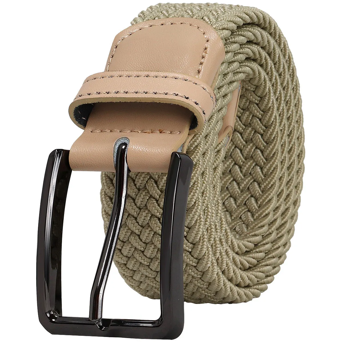 Falari Canvas Braided Stretch Belt with Black Buckle