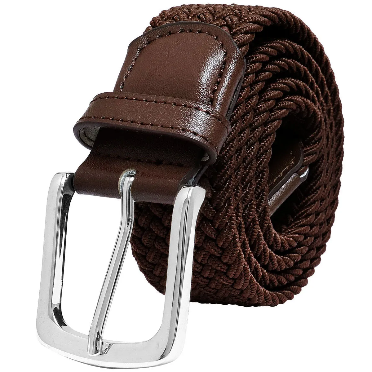 Falari Canvas Braided Stretch Belt with Silver Buckle