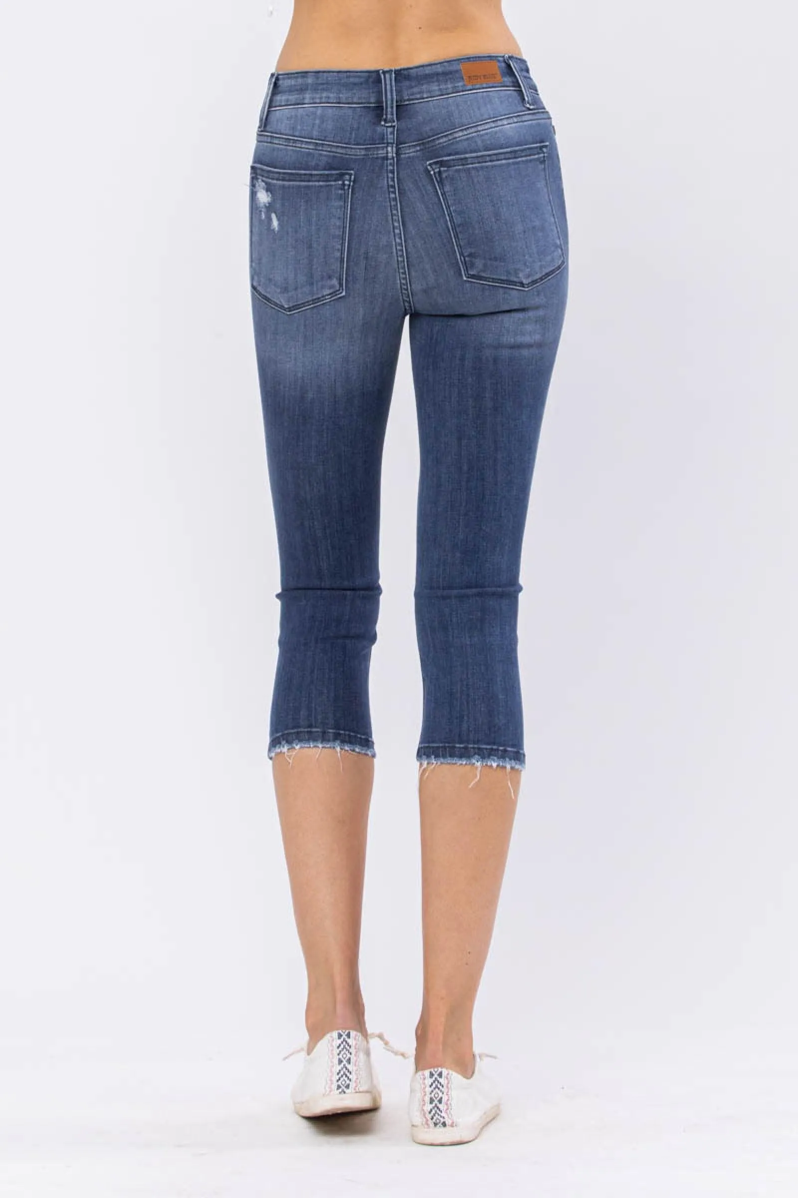 FINAL SALE - Mid Rise Contrast Patch Skinny Capri Jeans