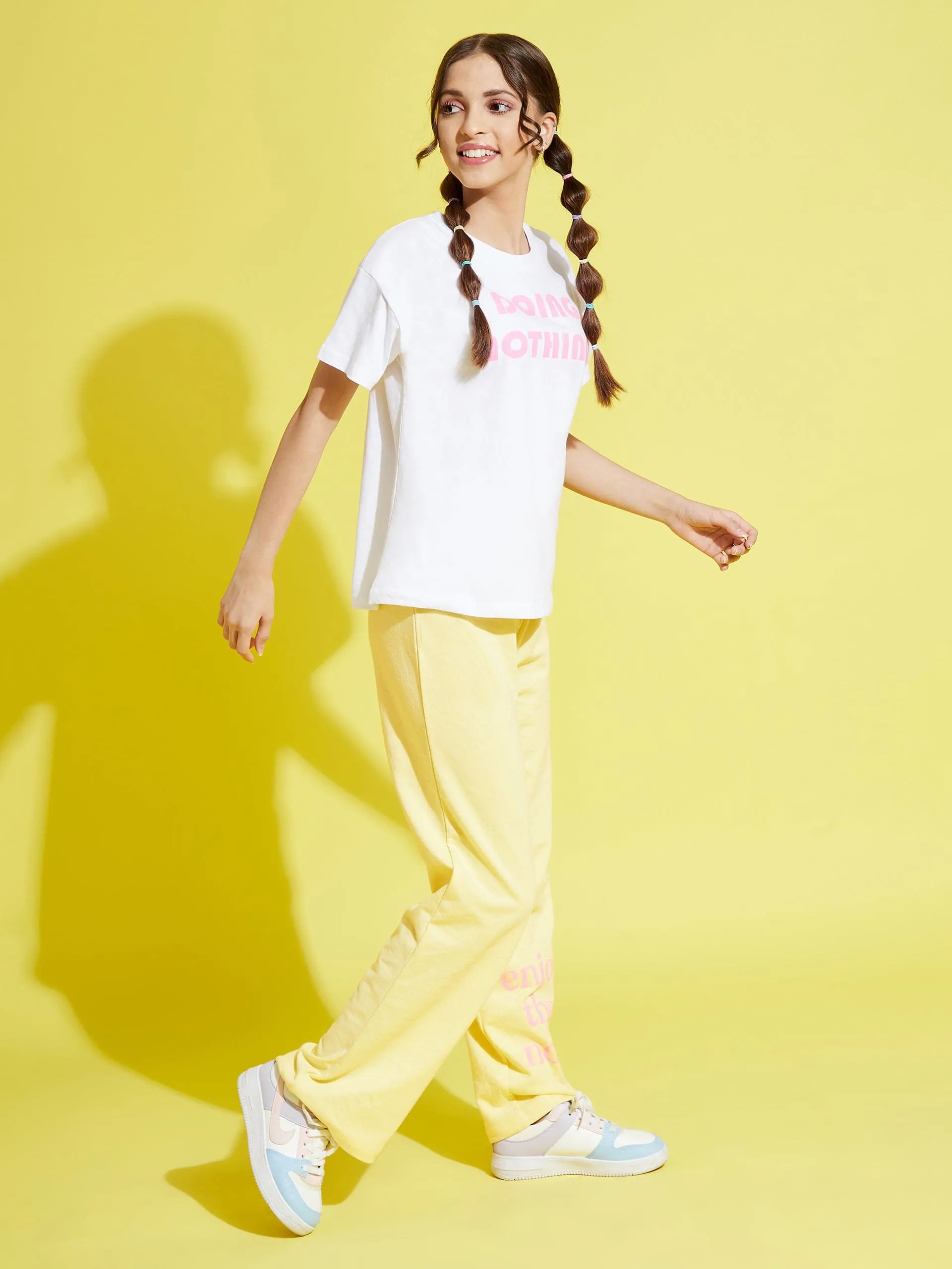 Girls Yellow Terry Enjoy-The-Now Pants - Lyush Kids