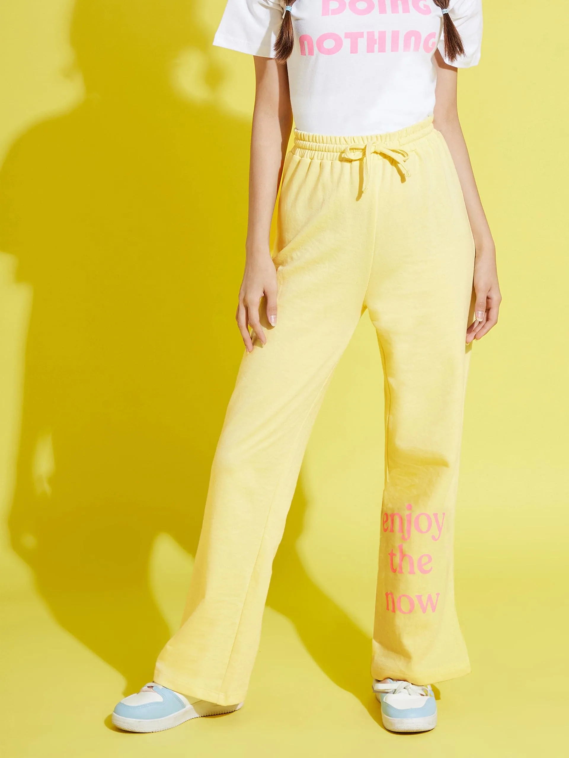 Girls Yellow Terry Enjoy-The-Now Pants - Lyush Kids