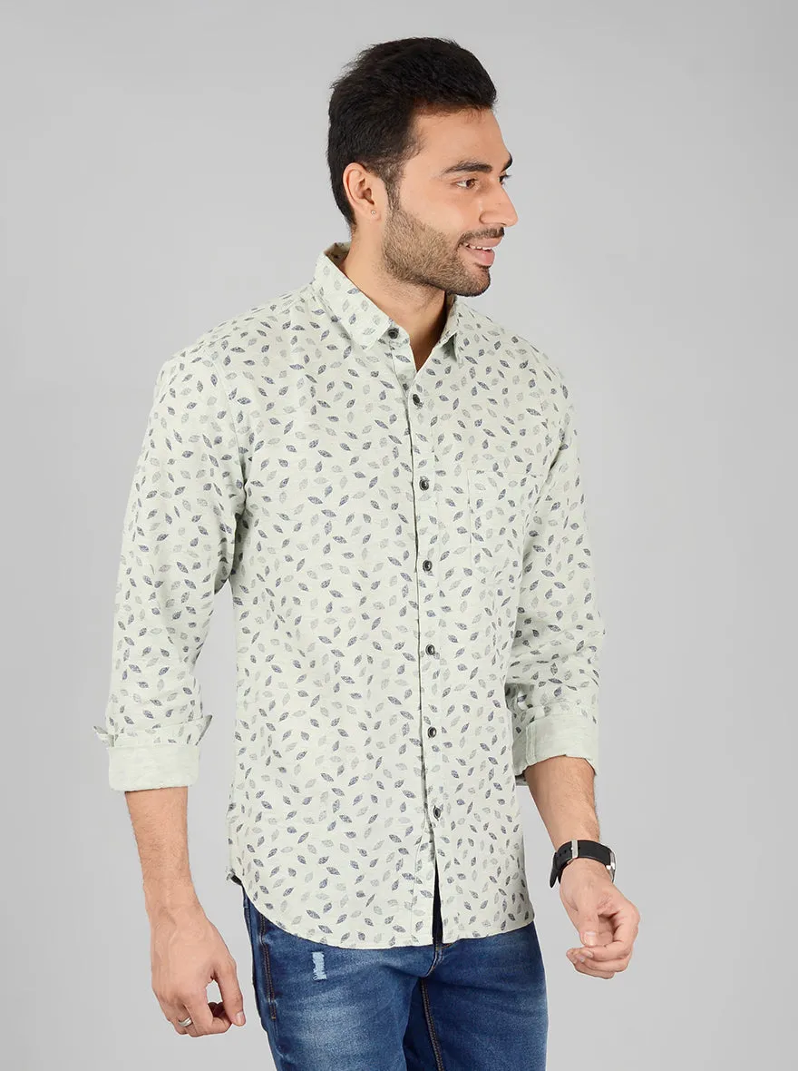 Green Printed Slim Fit Casual Shirt | Greenfibre