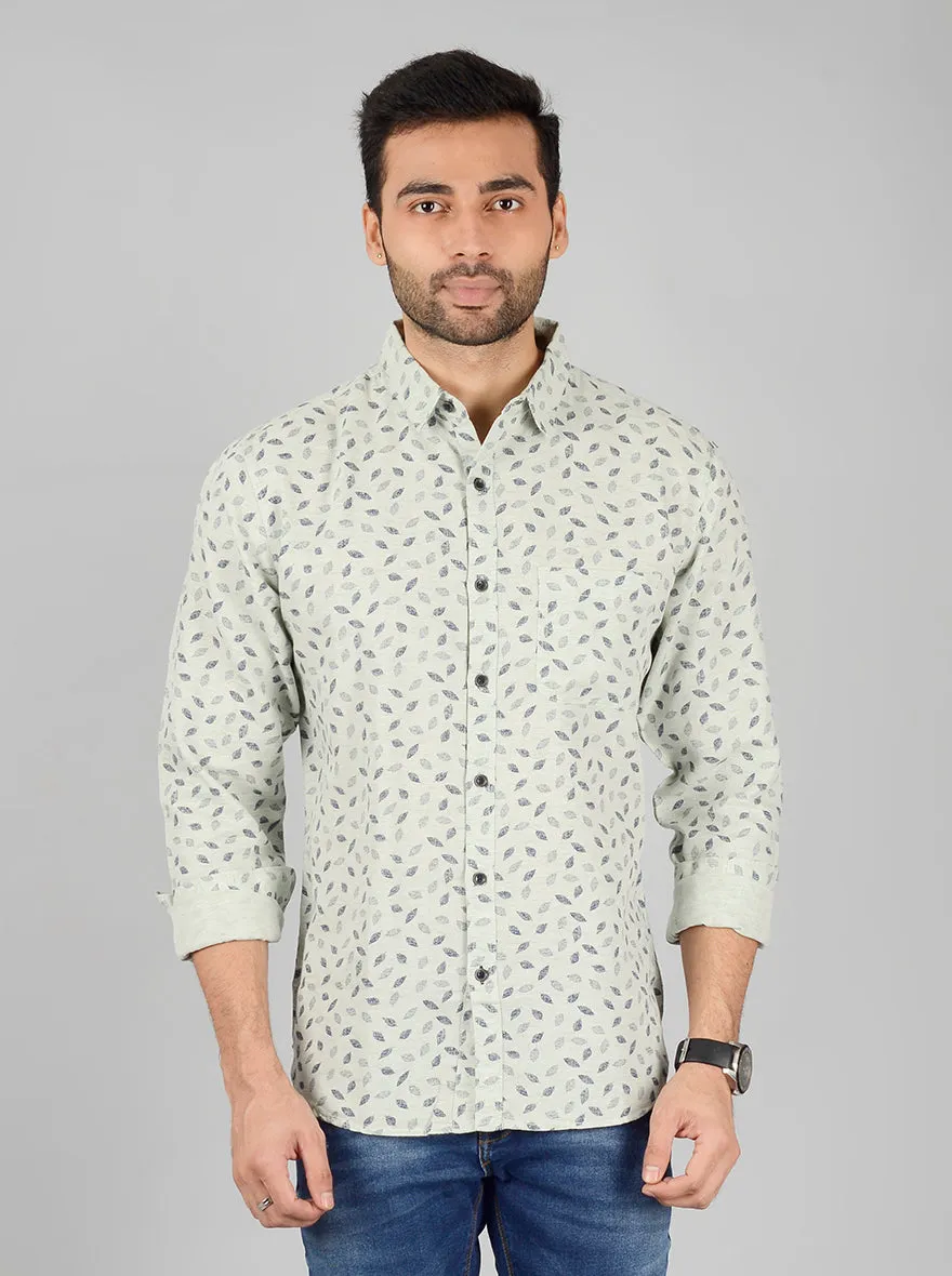 Green Printed Slim Fit Casual Shirt | Greenfibre