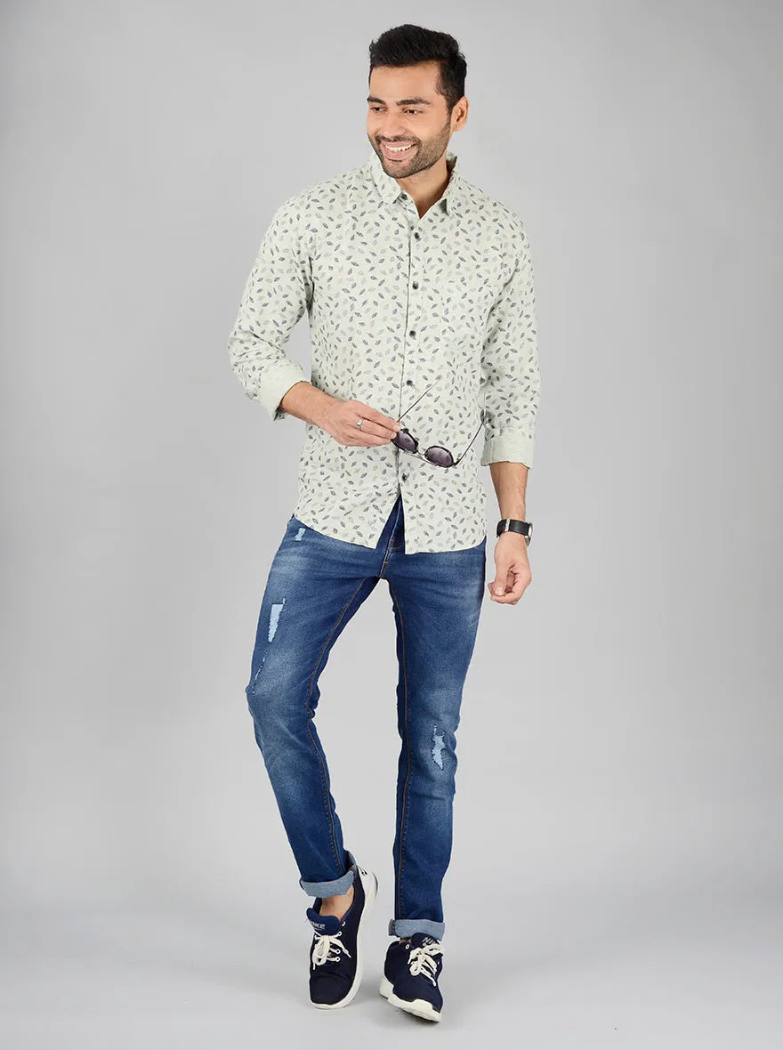 Green Printed Slim Fit Casual Shirt | Greenfibre