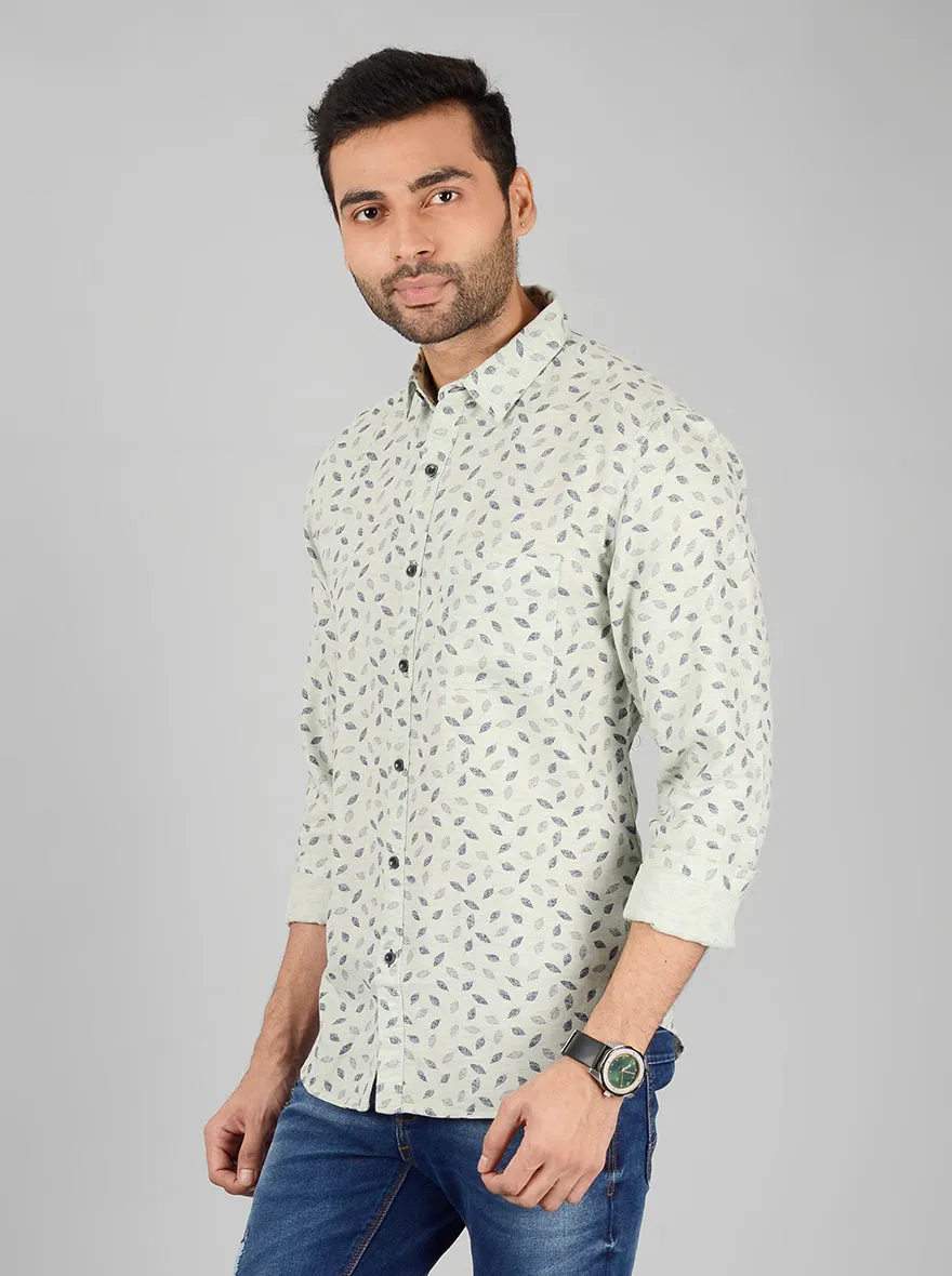 Green Printed Slim Fit Casual Shirt | Greenfibre