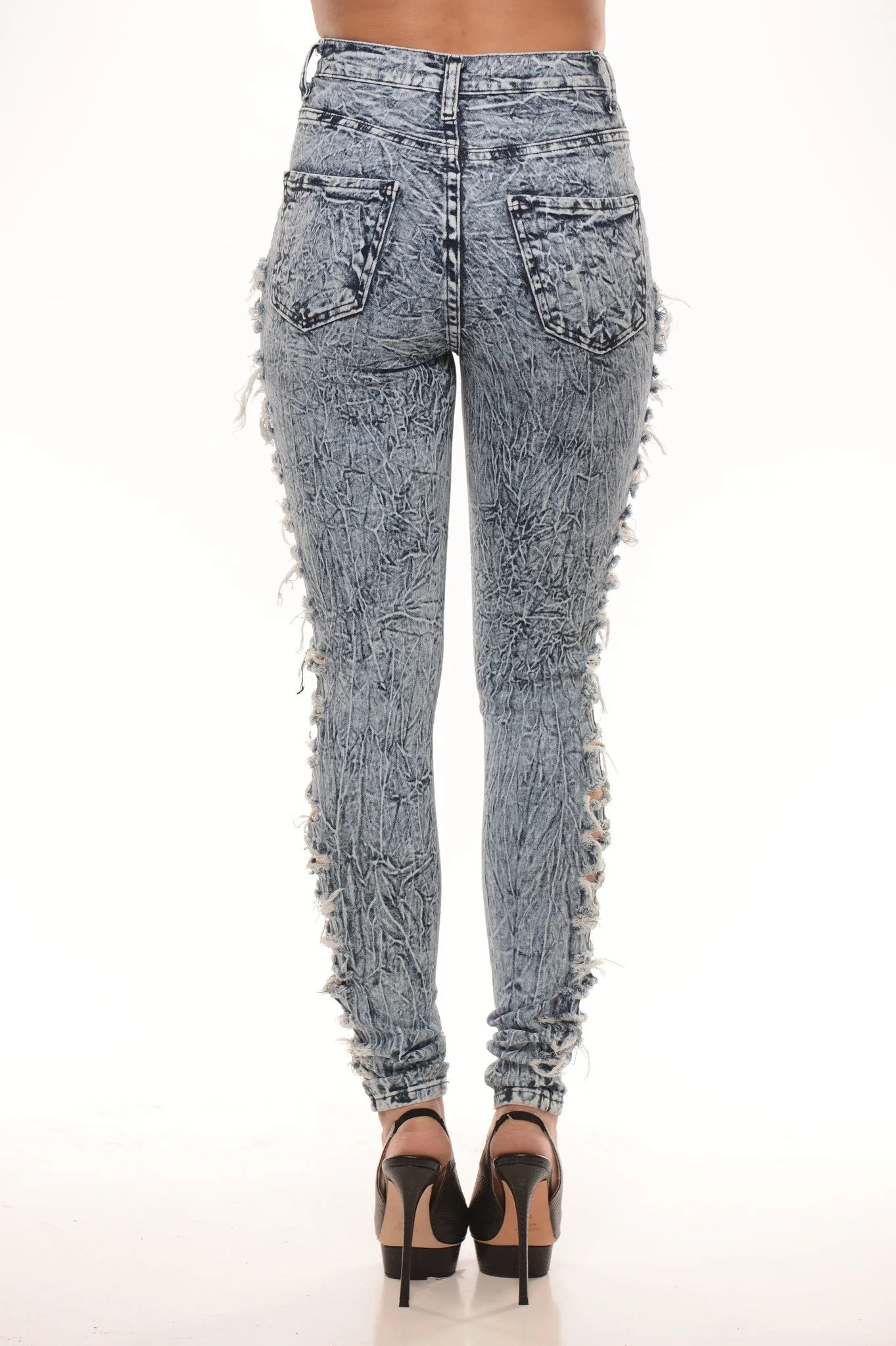 High Rise Acid Wash Side Destroyed Jean