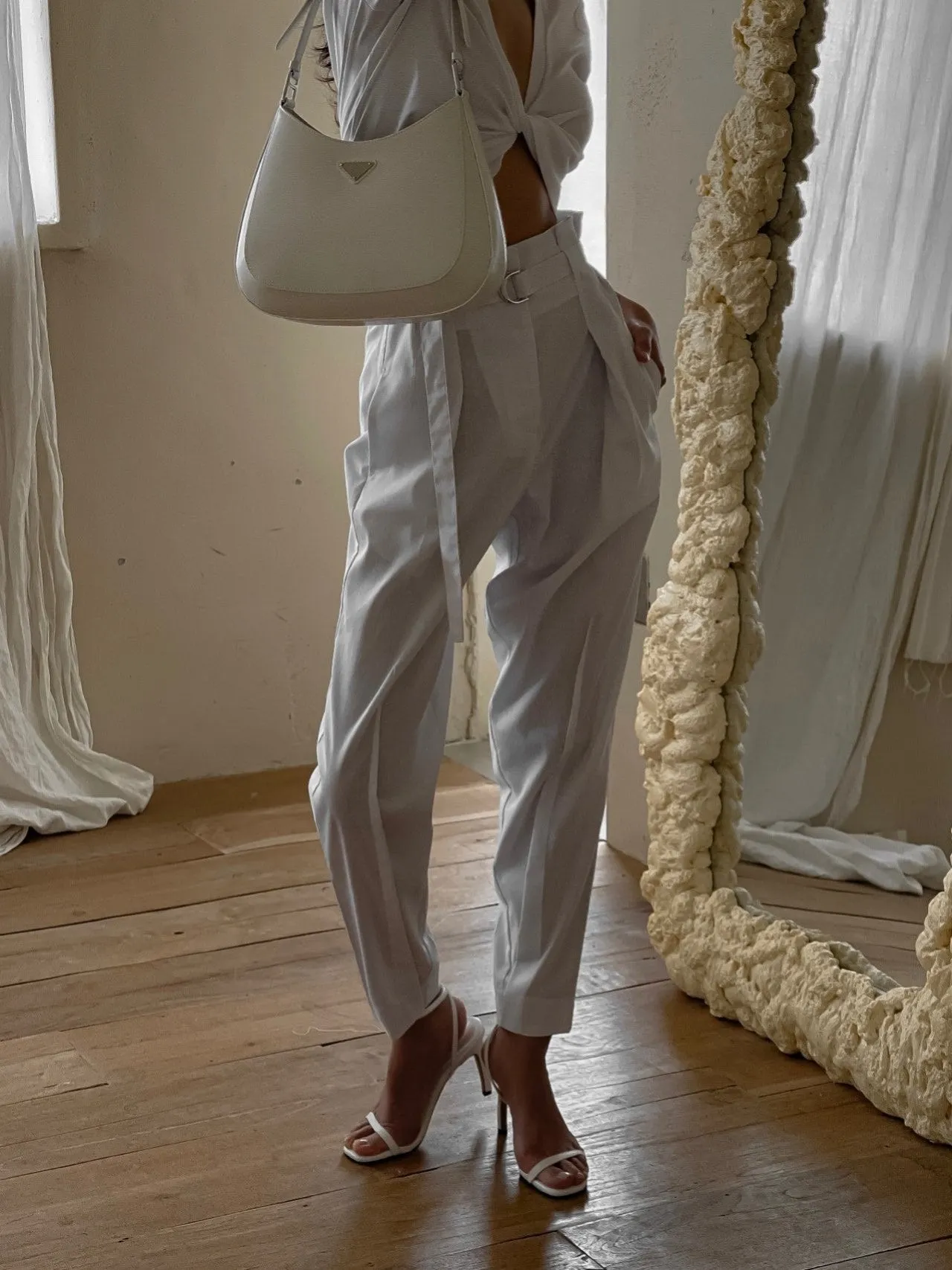 HIGH WAISTED BELTED LINEN SLACKS