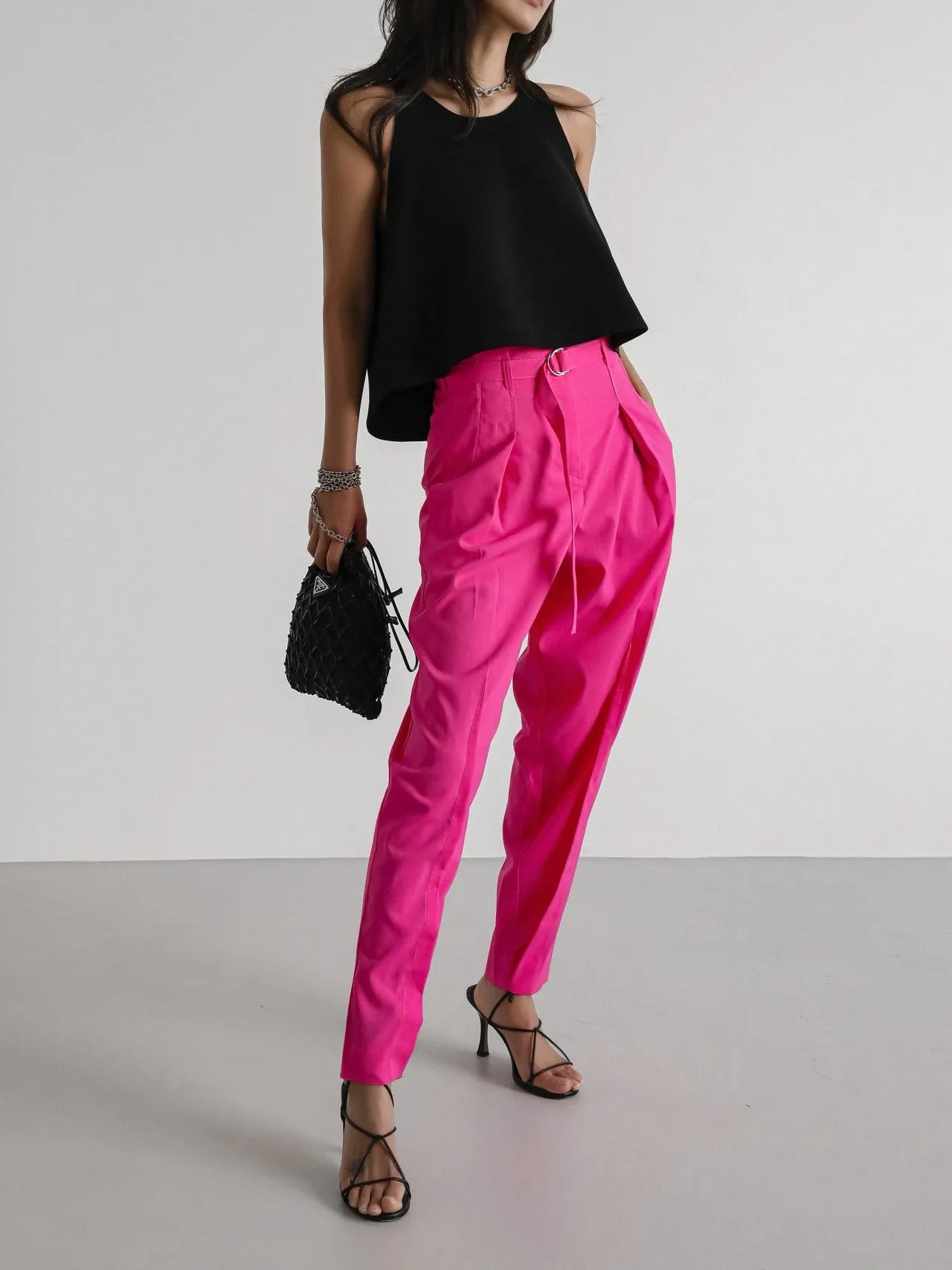 HIGH WAISTED BELTED LINEN SLACKS