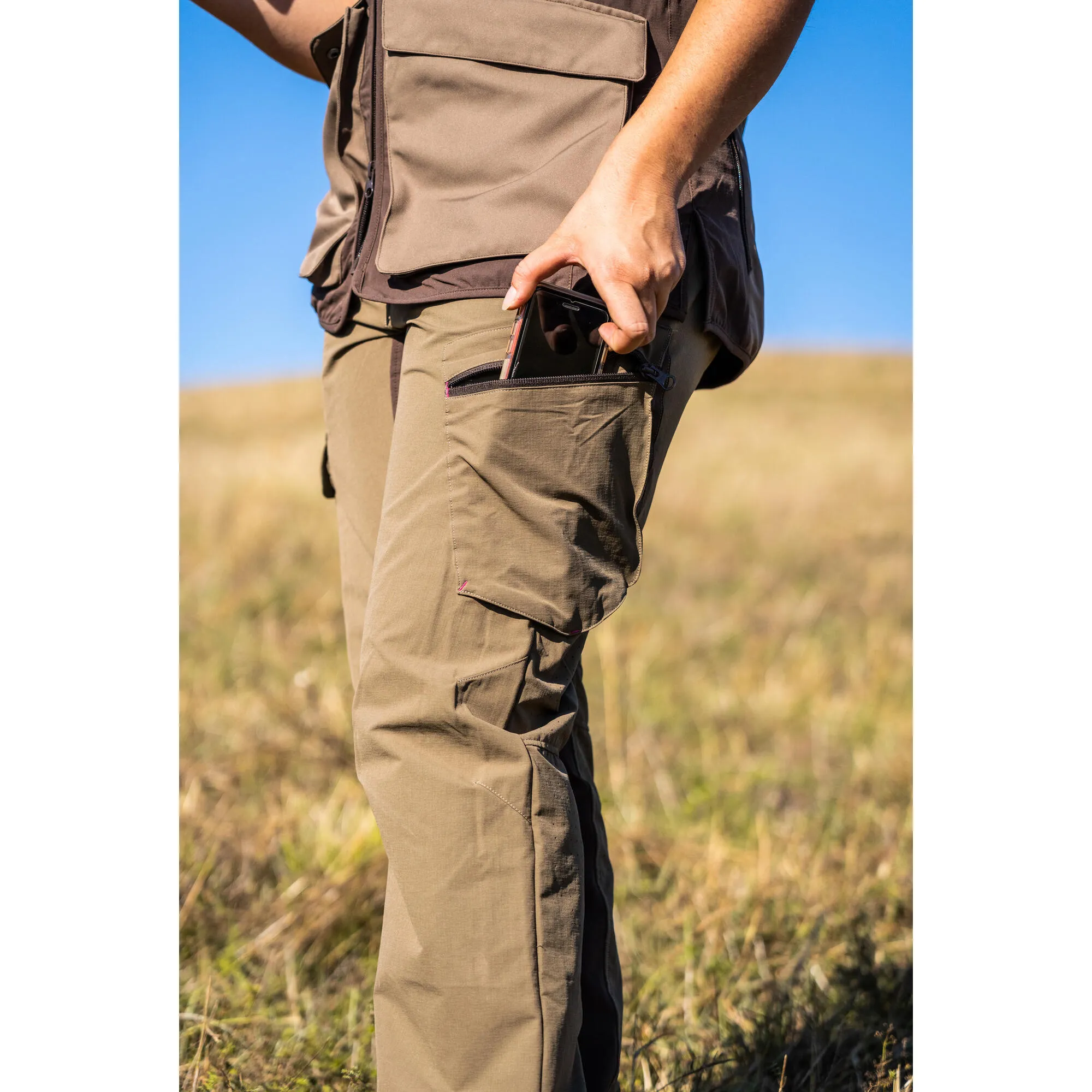 Hunting trousers LADIES 500 light, breathable, brown SOLOGNAC