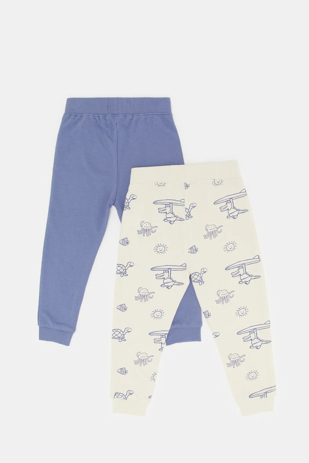 Infant Boys Cream And Blue See Turtle Printed Active Pants (2 Piece)