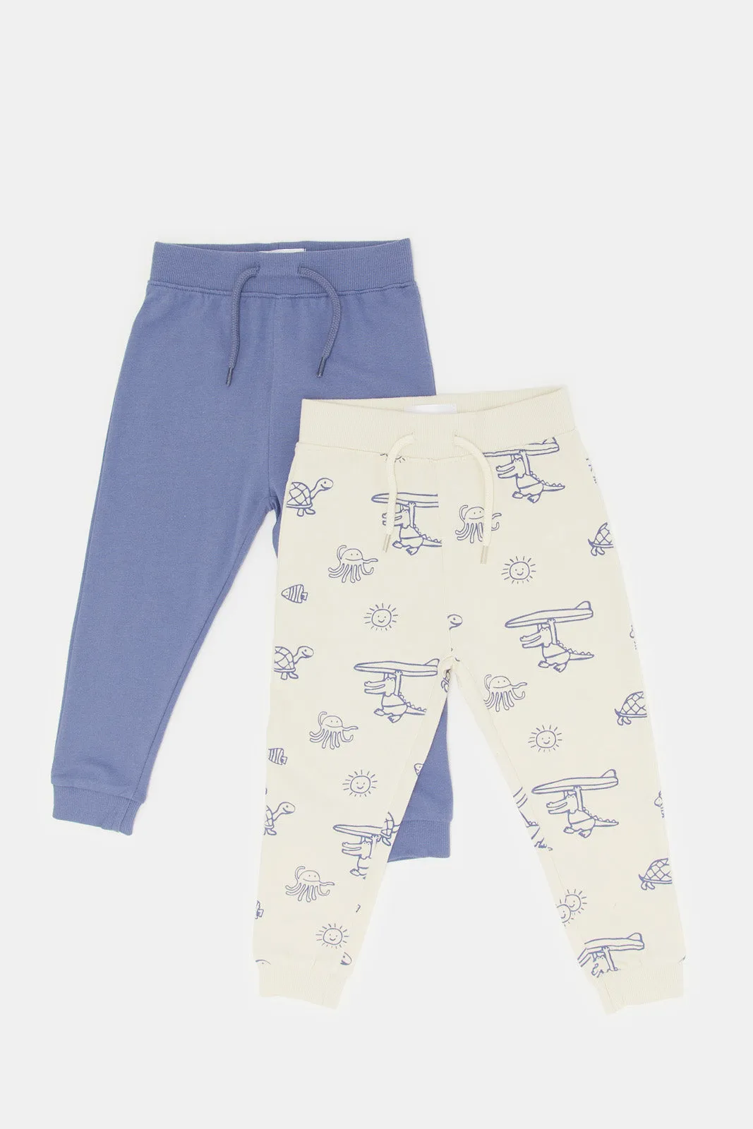 Infant Boys Cream And Blue See Turtle Printed Active Pants (2 Piece)