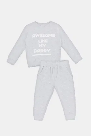 Infant Boys Grey Printed Jogging Suit (2 Piece)