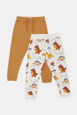 Infant Boys White And Brown Dino Jogger Set (2 Piece)