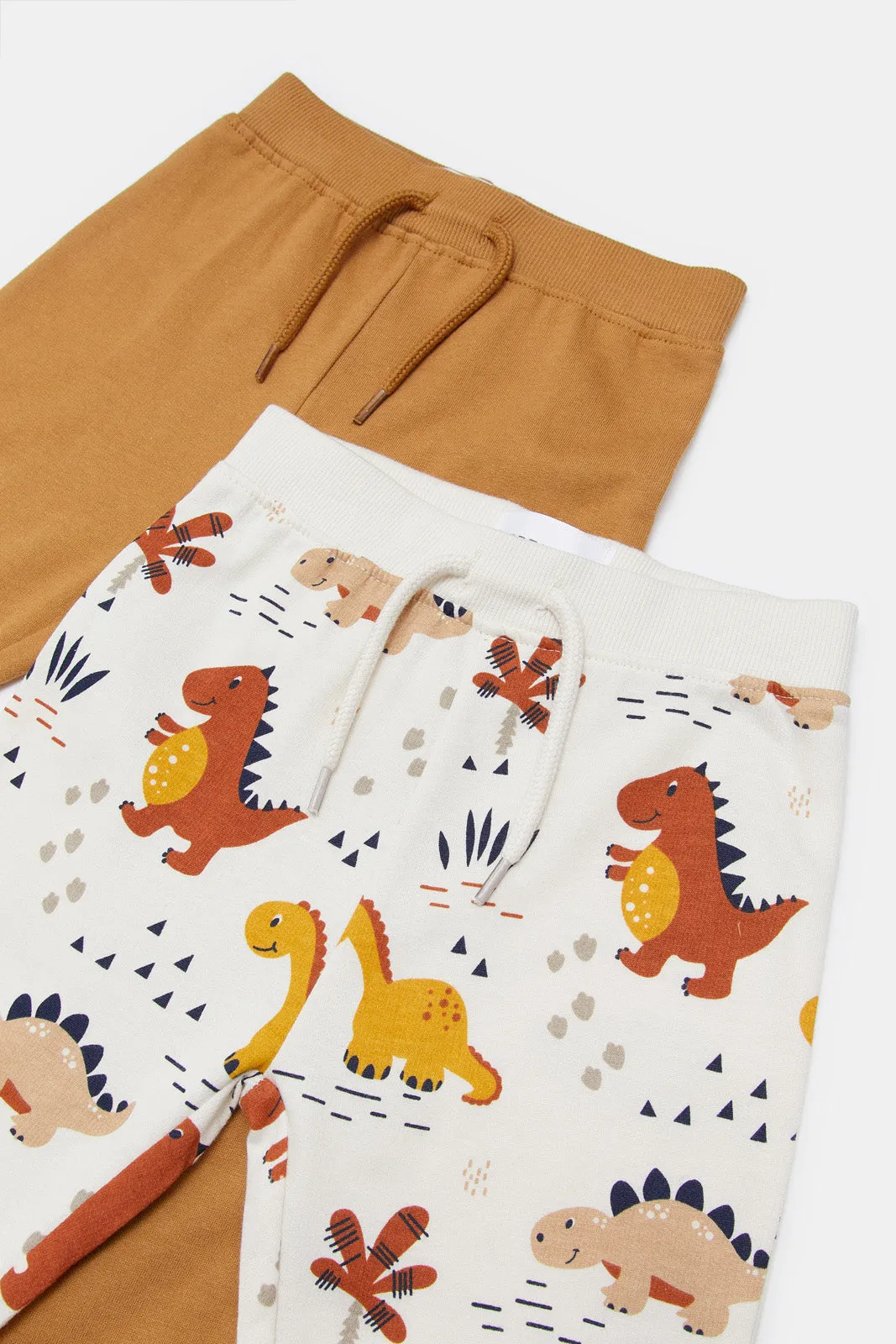 Infant Boys White And Brown Dino Jogger Set (2 Piece)