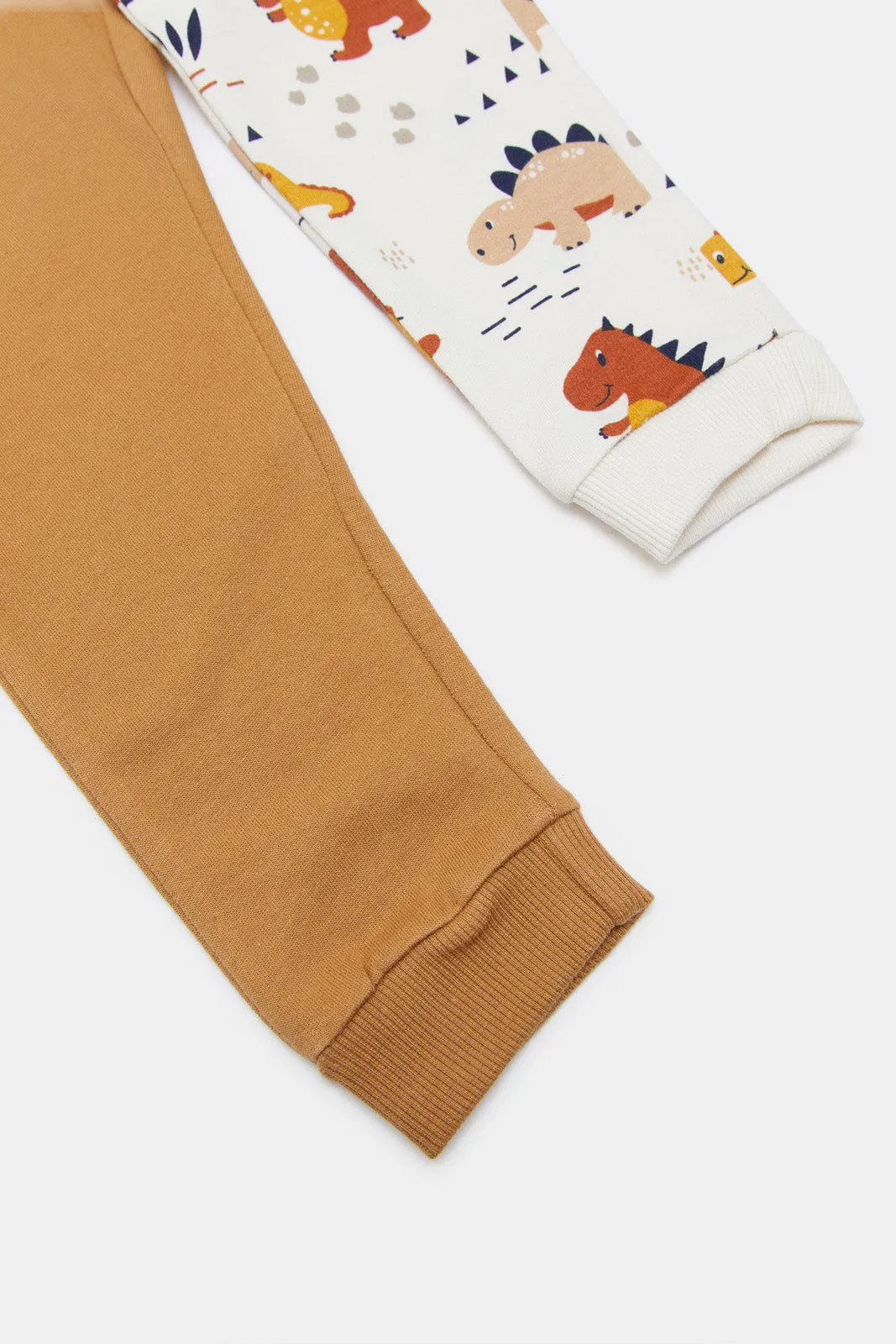 Infant Boys White And Brown Dino Jogger Set (2 Piece)