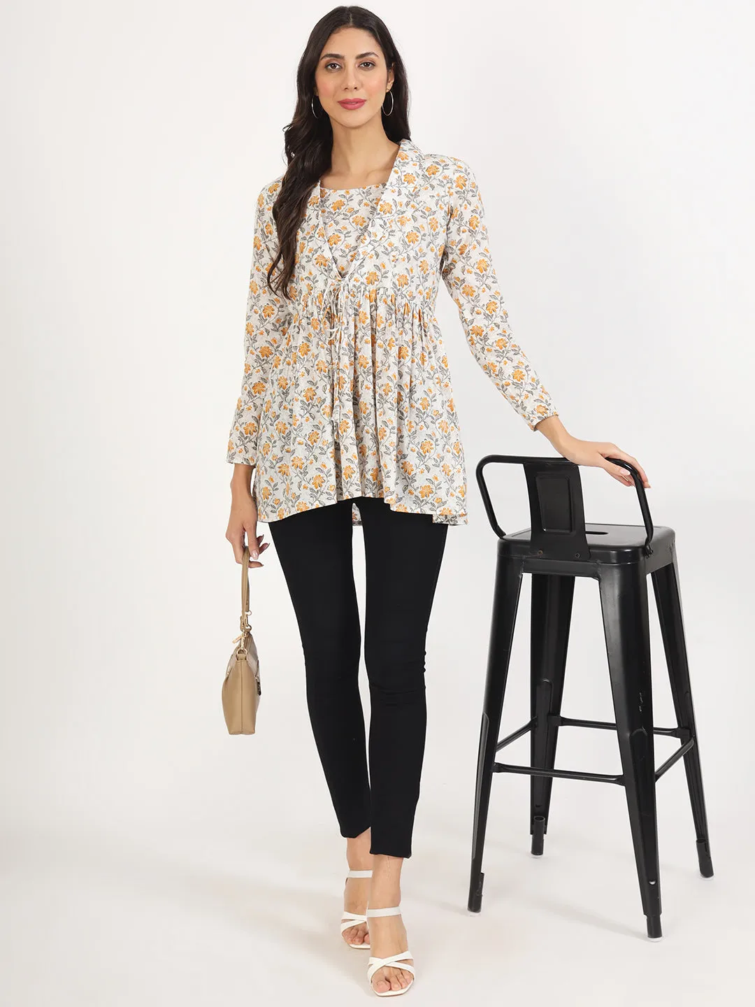 Jashvi Offwhite Floral Printed Cotton Top