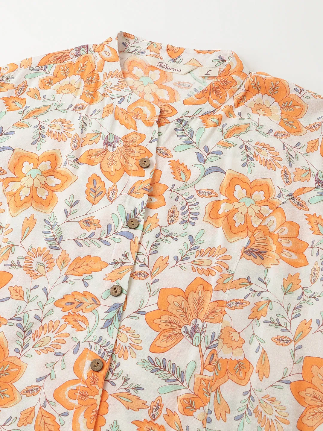 Jashvi Orange Floral Print Rayon Regular Top