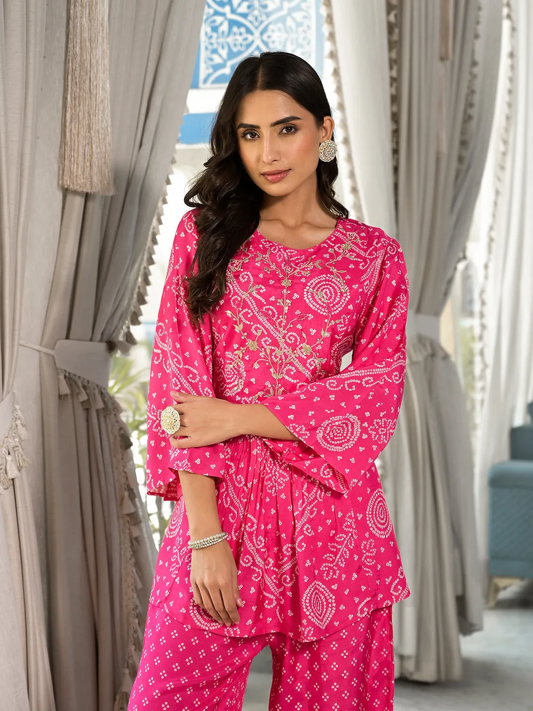 Jashvi Pink Digital Print Gota Work Pure Muslin Co-ord Set