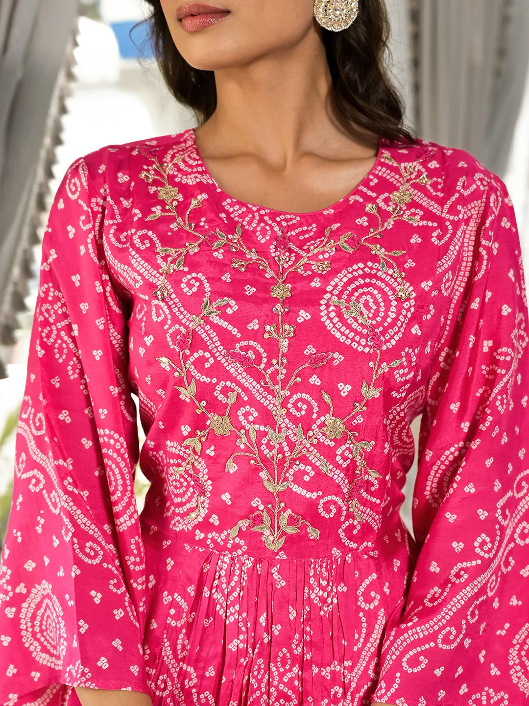 Jashvi Pink Digital Print Gota Work Pure Muslin Co-ord Set