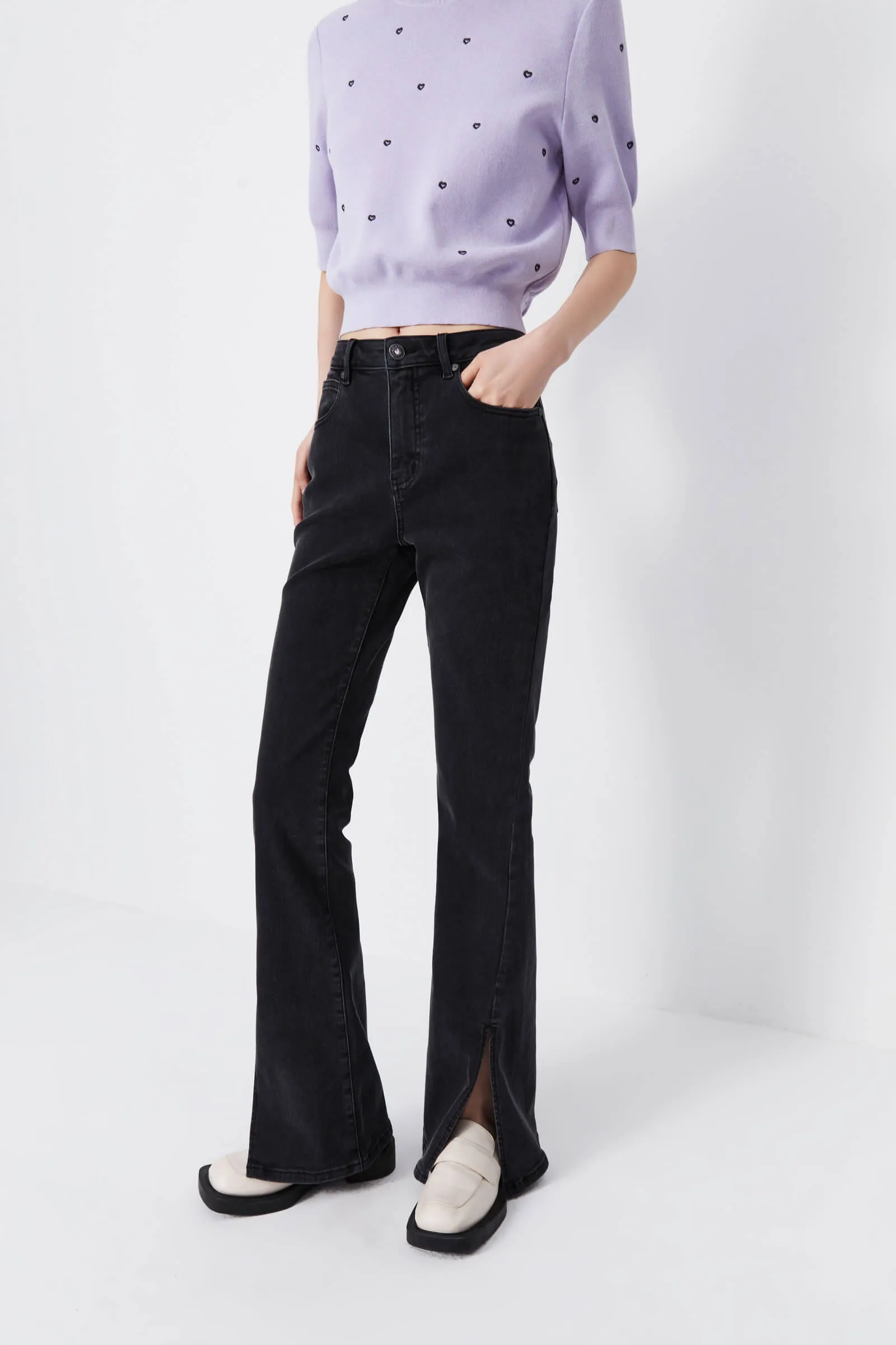 LILY Retro Slit High-Waisted Jeans