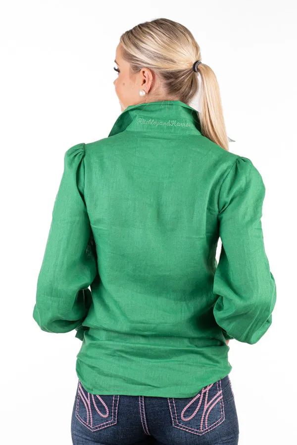 Linen Collection - LC08-6 Emerald Green Gathered Long Sleeve Linen Shirt