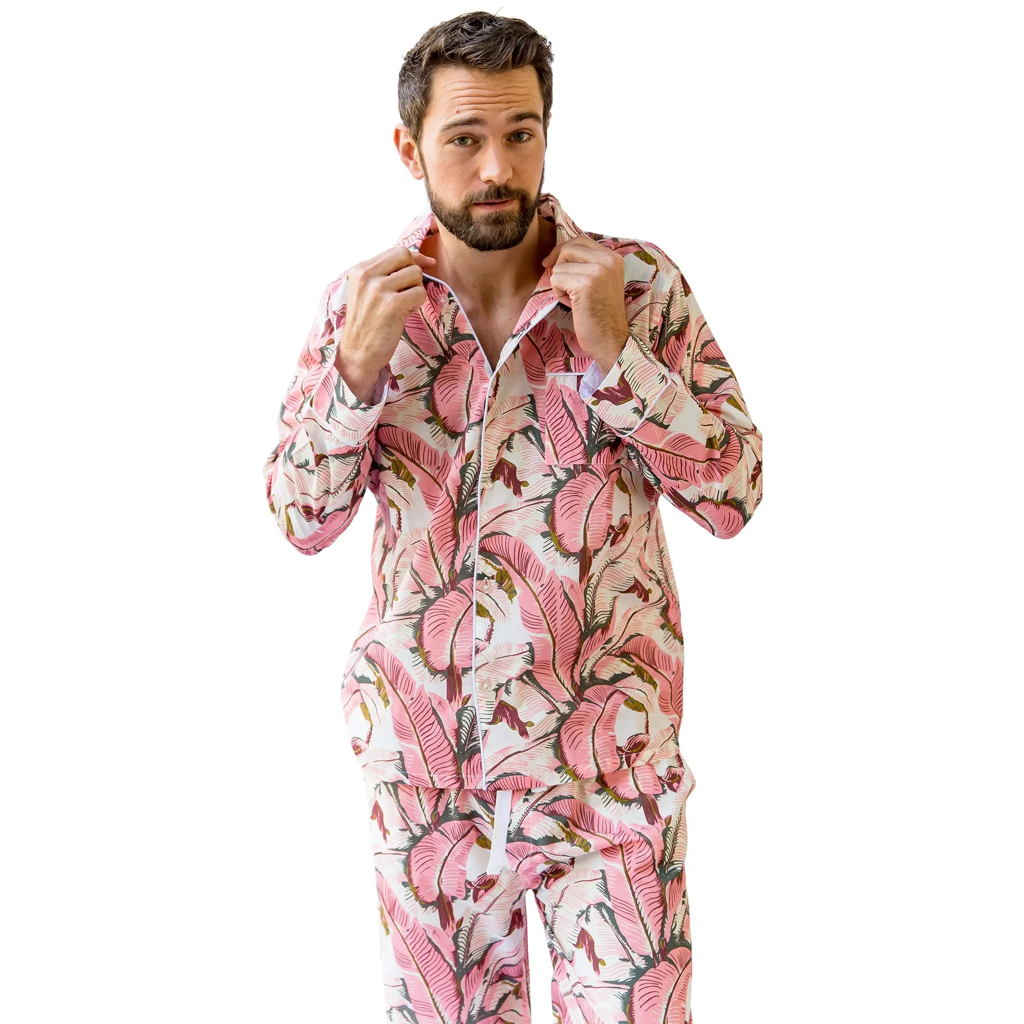 Men's Pink Martinique®, Banana Leaf Shirt   Pj Pant Set