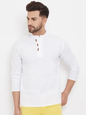 Men's White Button Placket Shirt Kurta - Even Apparels