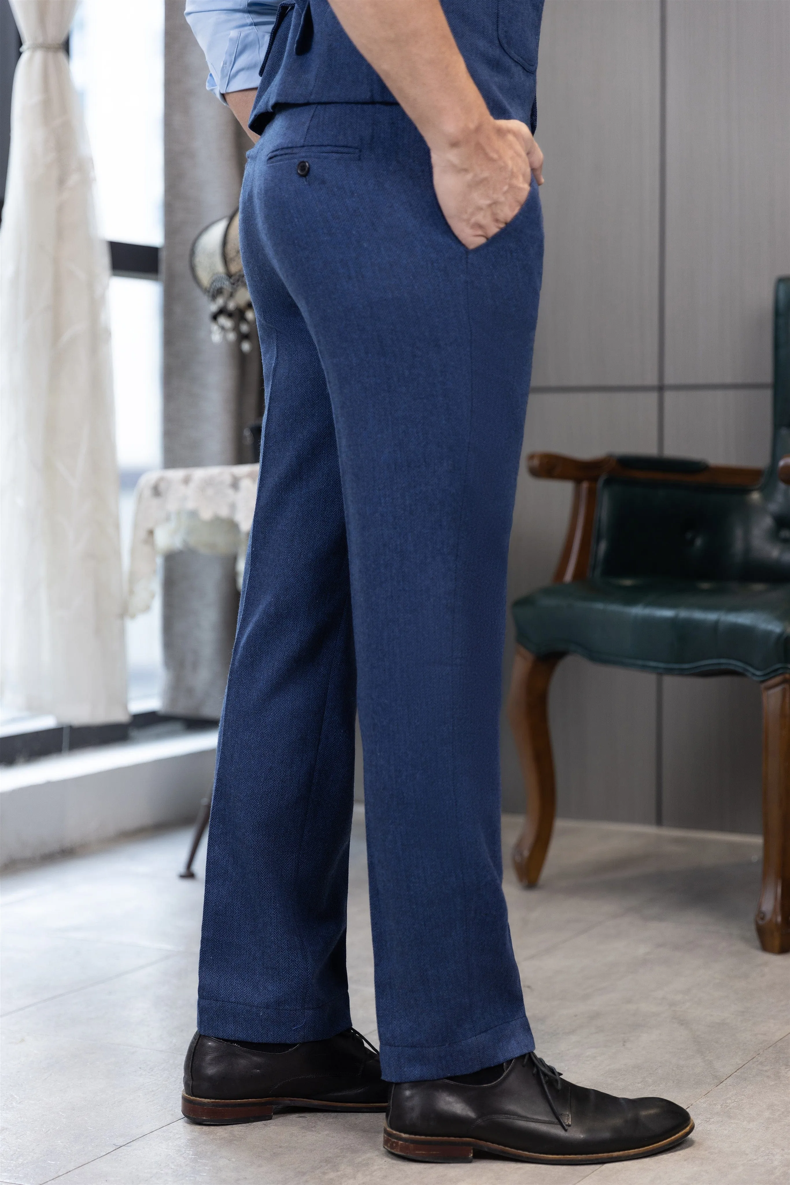 Men's Winter Casual Herringbone Formal Tweed Trousers