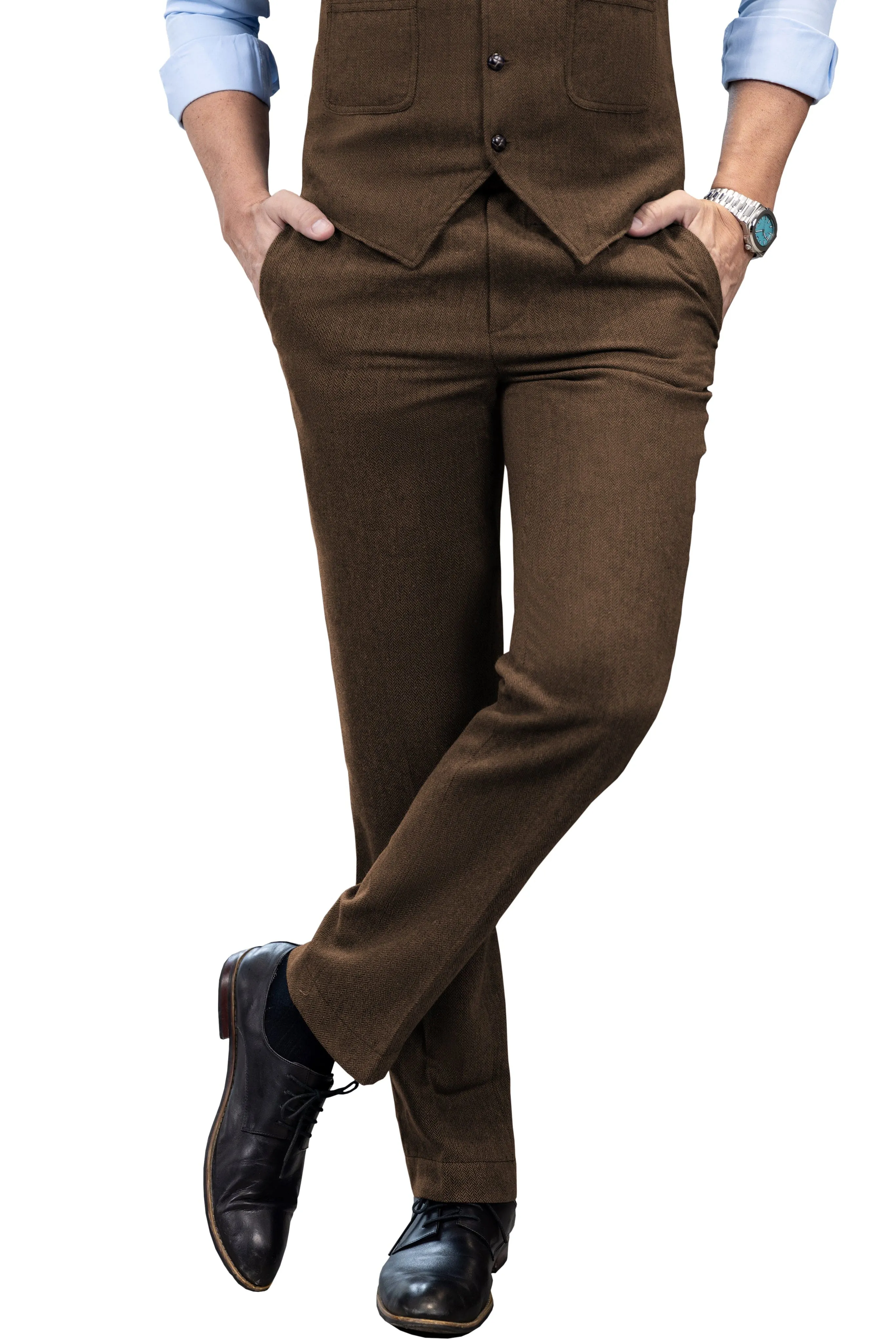 Men's Winter Casual Herringbone Formal Tweed Trousers