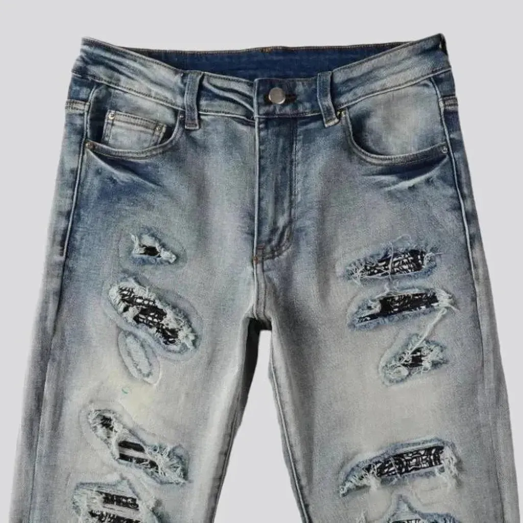 Mid rise men's distressed jeans