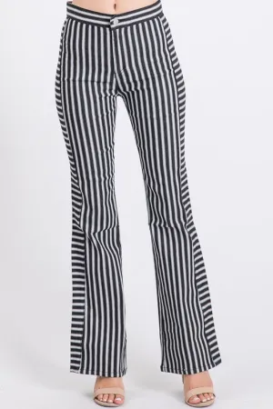 MID RISE STRIPED SIDE SLIT FLARED PANTS