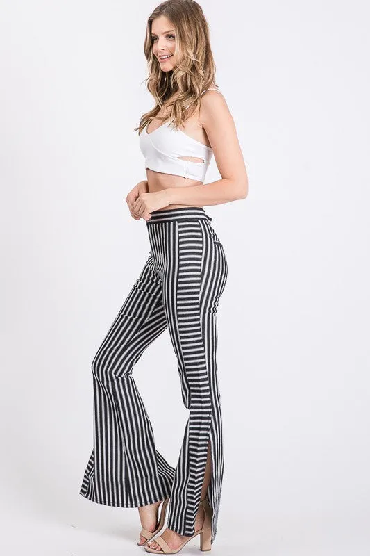 MID RISE STRIPED SIDE SLIT FLARED PANTS