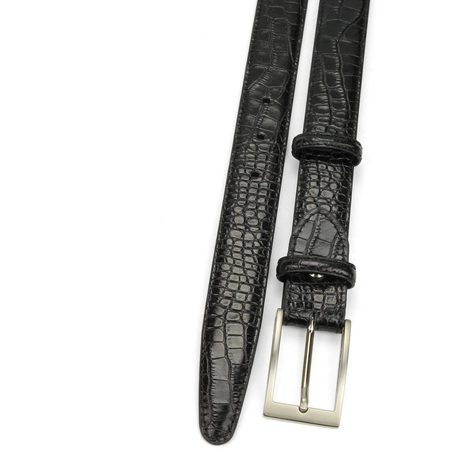 Narrow Black Classic Mock Croc Belt